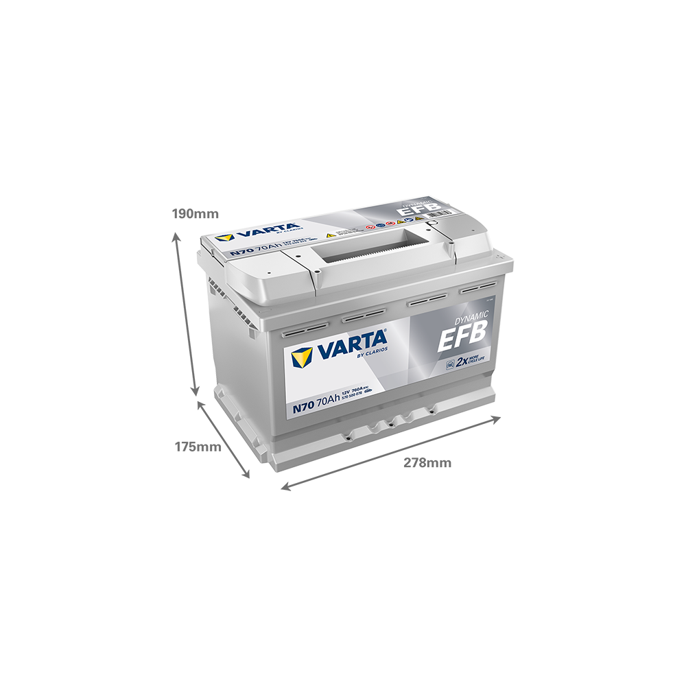 BATTERIA VARTA N70 START&STOP EFB 70AH 760A DI SPUNTO 278x175x190 570500076 BLUE - Foto 8