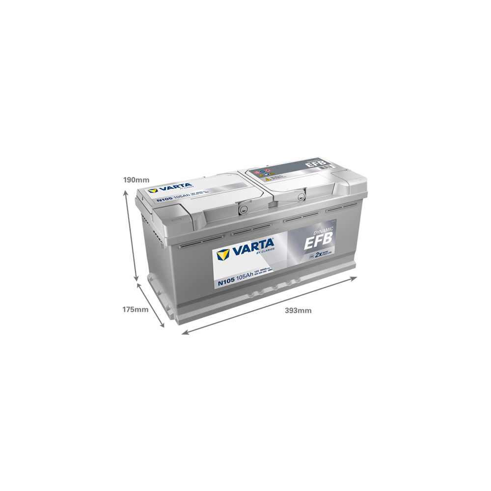 Varta N105 batteria Start-Stop 105Ah 12V 950A | bateriasencasa.com