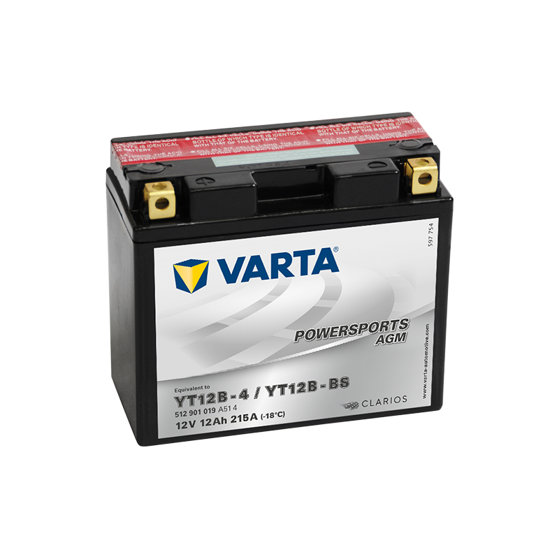 Batería Varta Motocicleta YT12B-4_YT12B-BS-VARTA. 12Ah 12V. (151x70x131mm)  - VT BATTERIES